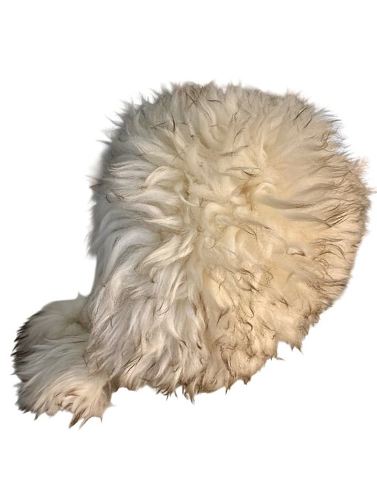 Vintage 60s 70s Italian Lamb Fur Trapper Hat Hood Pompom Ski Bonnet White Made I main image 4